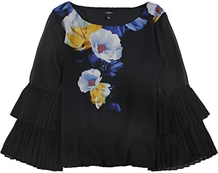 Alfani Womens Pleat Sleeve Pullover Blouse, Black, Medium
