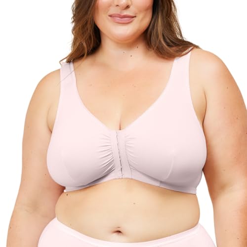 LEADING LADY, Meryl, Front-Closure, Cotton Bra, Comfort Sleep Bra for Women, Breathable, Unlined, Full Coverage, Wireless, Pink, Fits 56C 56D 56DD 56E