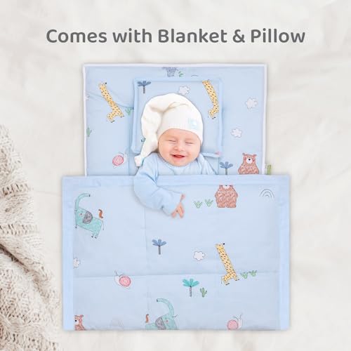 Image of R for Rabbit Snuggy Cozy Baby Bedding Set, 100% Cotton Portable Mattress Set, Travel-Friendly Soft Toddler Bed 60x85 cm, Set of 3 Pieces (Sky Blue)