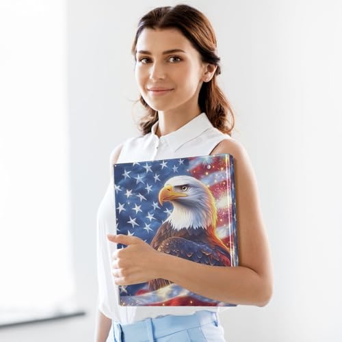Image of 3 Ring Binder Bald Eagle American Flag Brave 1.5 inch Binders Three Ring Binders with Clipboard Fit 8.5'' x 11'' Paper 3 Interior PVC Clear Pockets for Office Supplies
