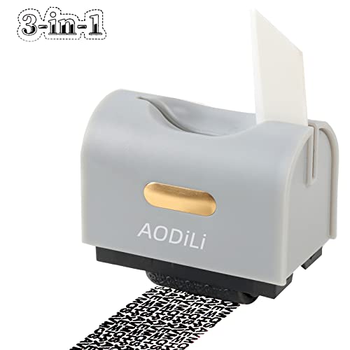 Aodili Identity Theft Protection Roller Stamp,Anti Theft ID Privacy Security Stamp with Box Opener,Envelope Cut Blade 3-in-1,Confidential Roller Stamps Guard Personal Info Blockout - Gray
