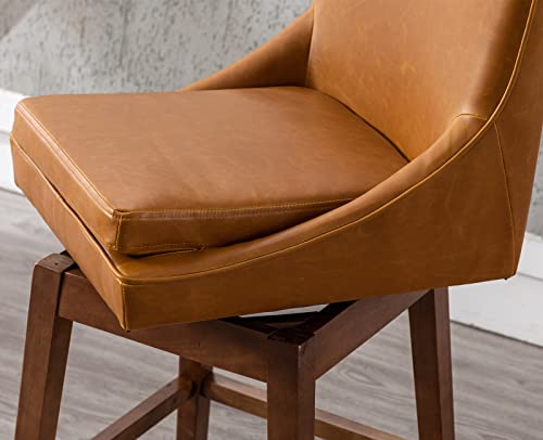Kmax Pu Leather Counter Height Bar Stools Swivel Modern Bar Stools With Wood Legs Footrest For Dining Room Kitchen Island, Set Of 4- Brown #TOP4