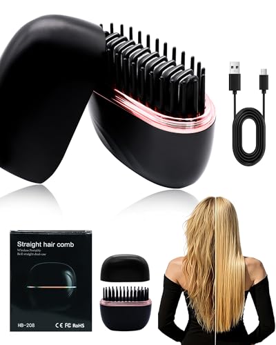 CAJECT Mini alisador de cabelo, alisador de cabelo portátil sem fio recarregável, alisador de cabelo de viagem com temperatura de 3 velocidades para mulheres em casa e viagens (preto)