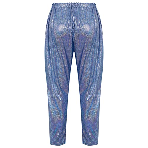 Girls Kids Sequin Metallic Elastic Waistband Trousers Little Boys Hip Hop Jazz Streetwear Dance Sports Trousers Royal Blue 9-10 Years2