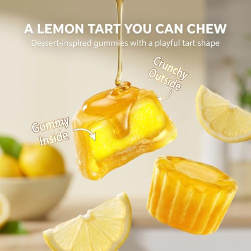 Image of AMOS 4D Gummy Lemon Tart Candy, Lemon and Cheese Flavored Gummies, Crunchy Outside and Gummy Inside, 10 Individually Wrapped Snack Packs, 8.47 oz