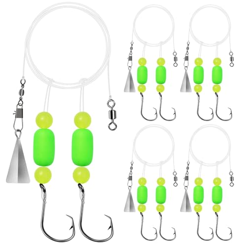 CWSDXM Pompano Rigs for Surf Fishing Saltwater Floats Catfishing Pompano Fishing Rigs with Double Circle Hooks and Pyramid Sinker 5pcs