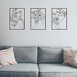 HOTNIU Black Metal Wall Decor 3 Pieces Minimalist Abstract Wall Art Women Face with Flower Line Drawing Wall Sculptures Aesthetic Home Wall Hanging Decor for Bedroom Living Room Bathroom,Style 2