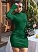 YMDUCH Women's Long Sleeve Mock Turtle Neck Bodycon Mini Tank Short Party Dress Green