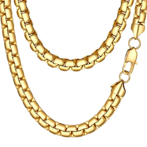 PROSTEEL Stylish Stainless Steel Flat Link Chain Necklace for Men, 2mm/4mm/6mm/8mm. Silver/Gold/Black Tone, Hypoallergenic Jewelry, 14"-30", Come with Box 30 inch(76cm) 8mm-Luxury Gold