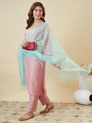 Image of MOKOSH Women's Silk Blend Kurta Pant with Dupatta | Kurta Set | Embroidery | Indian Kurta Outfit With Pant | Ethnic Kurta | 3 Piece Outfit