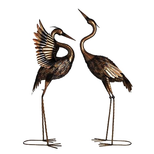 TERESA'S COLLECTIONS Garden Decor, Set of 2 Brass Herons Garden Decor, 25-26", Waterproof Metal Garden Statue, Herons Gifts, Garden Gifts for Women Mom, Indoor/Outdoor