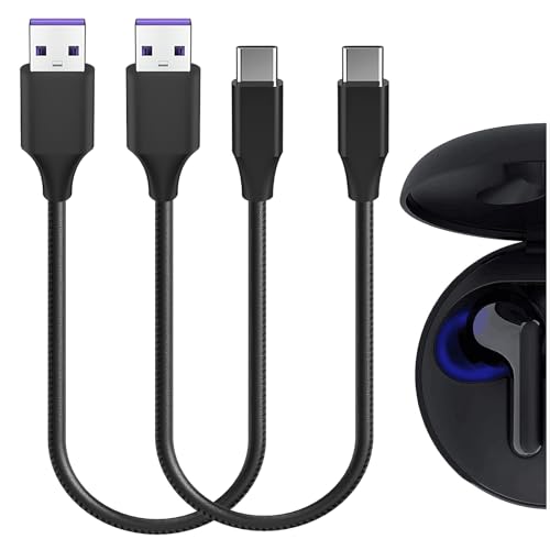 Geekria USB-Ohrhörer-Schnellladekabel, kompatibel mit LG Tone Free T90S, T80 TWS, Tone-FP9 Ladegerät, USB auf USB-C-Ersatzkabel, kurzes Ladekabel, 30 cm, 2 Stück