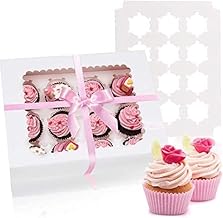 20 Packs Cupcake Boxes and Cupcake Carrier, Food Grade White Cupcake Containers with Window and Inserts, Paper Bakery Cookies Boxes for Christmas Holiday Party Favors,fits 12 Cakes or Muffins (White)