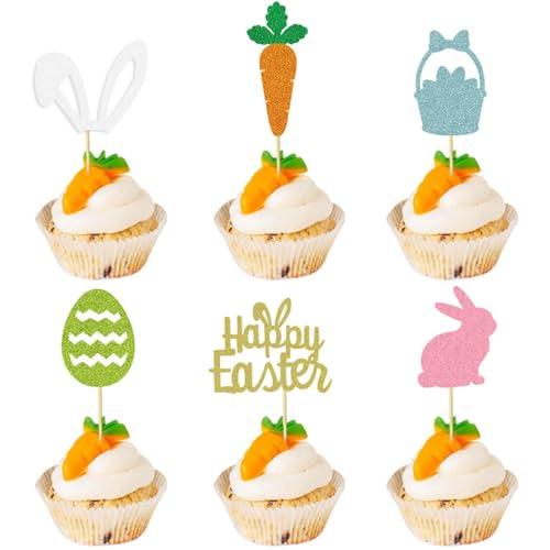 Decoração bolo de páscoa, 24 peças decoração bolo coelho, top coelho, decoração para cupcakes de Páscoa, decoração para bolos coelho, enfeites doces para bolos de Páscoa (D)
