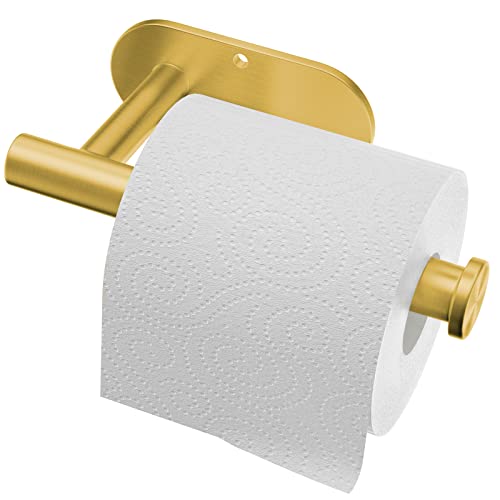 Porte-rouleau de papier toilette autocollant et mural avec vis, en acier inoxydable 304, longue tenue, forte adhérence, pour toilettes, salle de bain, hôtel (doré)