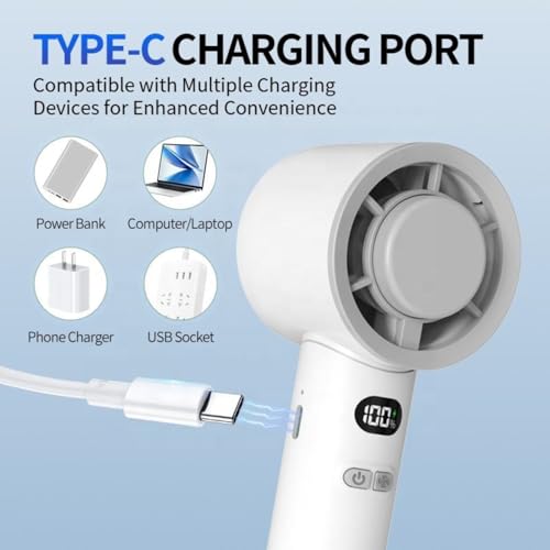Image of One94Store Portable Hand Fan | 1800mAh Rechargeable Battery | Digital Display | Touch Control | 3 Speed Modes with 150 Speed Dialing Button | Personal Cooling Fan for Home, Office & Travel | White