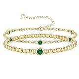 Turandoss May Birthstone Bracelet for Women Girls Gold Layered Emerald Birthstone Bracelet, Emerald Jewellery May Birthday Gifts for Women Girls Ladies Girlfriend Friend Birthday Gift