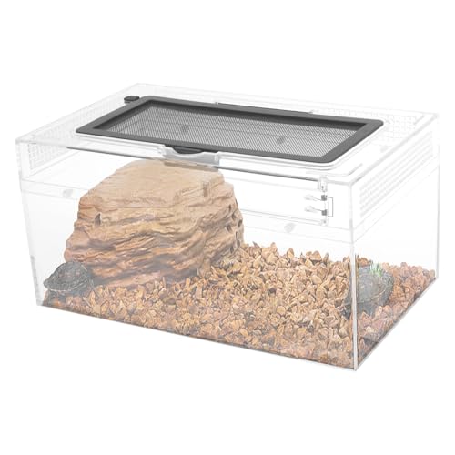 Reptile Terrarium, Clear Breathable Reptile Breeding Box, 360° Panoramic View, 30x18x15cm Multipurpose Gecko Container for Snake Tarantula Hermit Crab Jumping Spider Amphibious Use