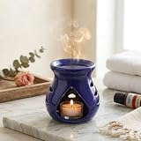Pure Source India Ceramic Essential Oil Burner Wax Melt Burners |Aromatherapy| Ceramic Oil Diffuser| Candle Tealight Holder (Set of 1) Home Bedroom Decor Christmas Housewarming Gift, Blue