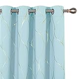 Deconovo Blackout Curtains 84 inches Long - Gold Wave Foil Print Grommet Drapes, Room Darkening...