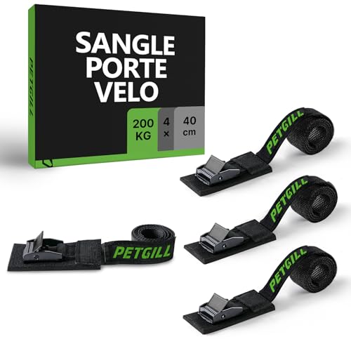Lot de 4 Sangles d'arrimage avec Rembourrage, conviennent à Tous Les Porte-vélos - Longueur : 40 cm - Largeur : 20 mm - Charge maximale : 200 kg - Boucle de Serrage (Noir, 40 cm)