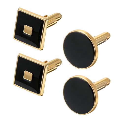 2 Pairs Gold Cuff Links Mens, Classic Black Gold Cufflinks