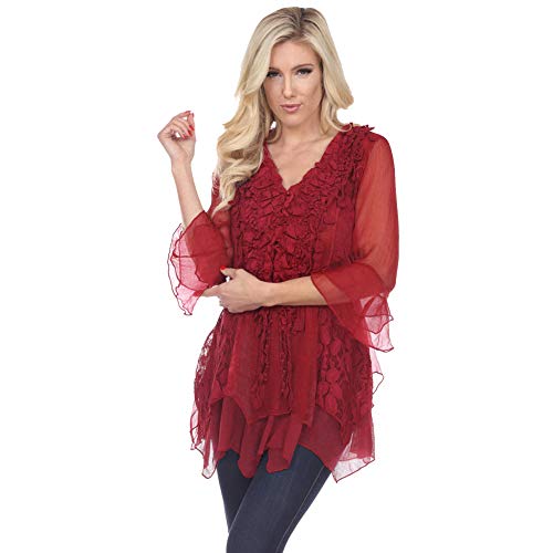 Pretty Angel Red Sheer Long Sleeve Tunic Top (Medium)