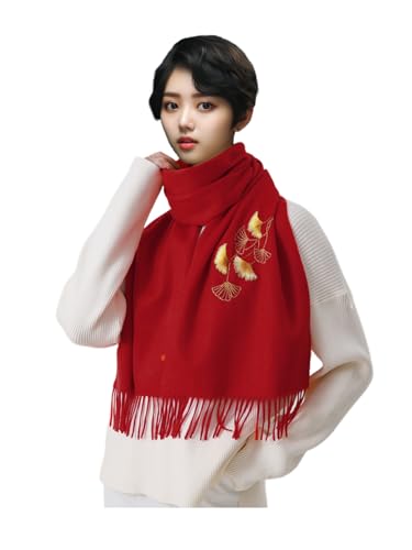 Foulard en cachemire brodé main motif feuille de ginkgo chaud pour dîner mariage châle 879