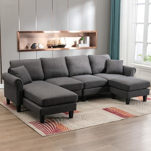 Image of Nathan 6 Seater L Shape Sofa with Centre Table | 6 Seater Sofa Set for Living Room | Premium Sofas Set with Centre Table| l Shaped (Nathan Darkgrey, LHS)