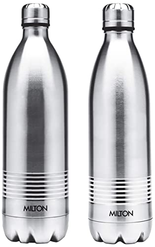 Image of milton duo deluxe 1000 thermosteel 24 hours hot and cold water bottle, 1 litre, silver & Milton Thermosteel Duo Deluxe, 500ml, Steelplain
