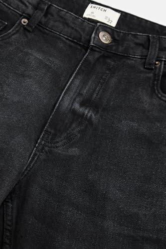 Image of SNITCH Men Casual Jeans | Relaxed Fit Straight Leg Washed Pattern & Drawstring Closure | 100% Cotton Denim Fabric for All Day Comfort & Everyday Wear