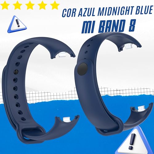 Kit 2 Pulseiras para MI Band 8 Cor Preto e Azul Escuro Bracelete em Silicone TPU Regulavel Macia Con