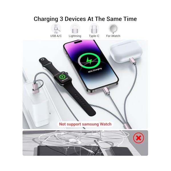Temdan for Travel Essentials,3 in 2 USB C Cable for Apple Watch Charger/iPhone 17 Charger/Lightning,Multi Charging Cable Cord,Vacation Camping Essentials,Portable Designed for iWatch &iPhone 16-12-4FT - Image 5