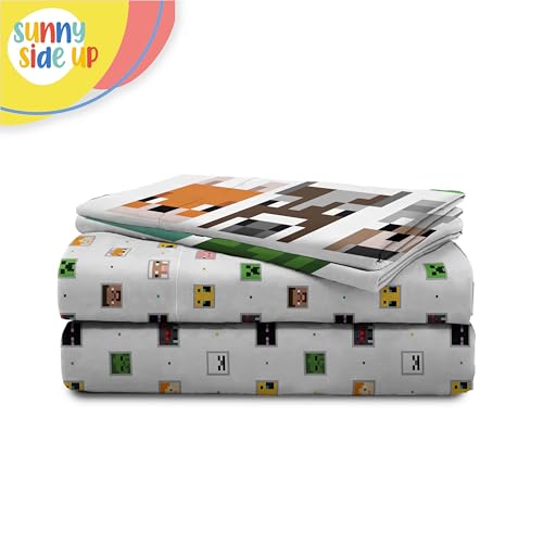 Image of Sunny Side Up Minecraft Creeper & Animals Full Sheet Set - 4 Piece Kids Bedding Set Includes Pillow Cover - Super Soft Microfiber Sheets