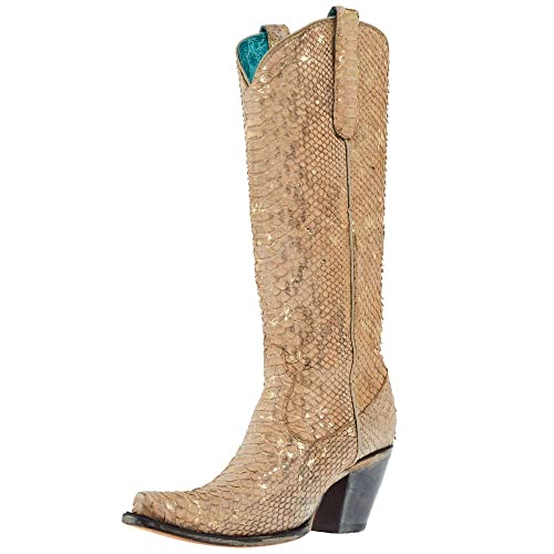 CORRAL LADIE'S NUDE FULL PYTHON TALL TOP, SNIP TOE, LEATHER SOLE, WESTERN, A4295 - Main Image