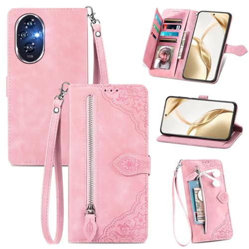MOJIA Flip Case Compatible with Honor 200, PU Leather Zipper Wallet Case Flip Phone Cover with TPU Shell