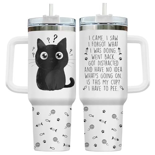 34HD Funny Black Cat Tumbler 40oz with Handle and Straw,