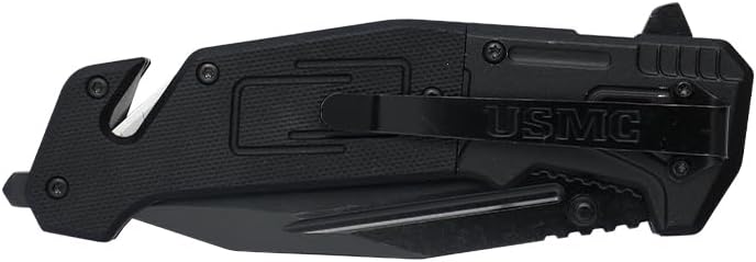 MTECH USA USMC Pocket Folding Knife, USMC, 8.50" Overall Length, 3.55" Tanto Blade, G10 Handle, Glass Breaker and Rope Cutter, EDC (Black)