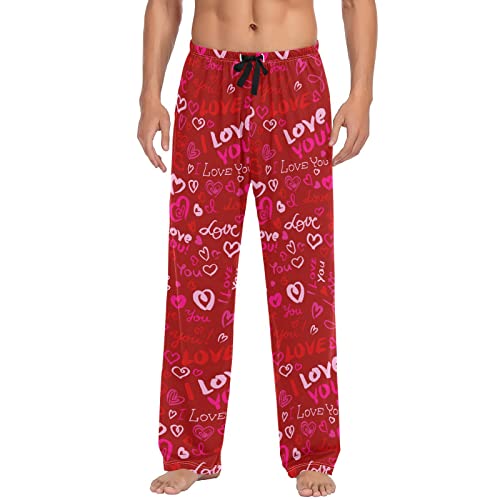 Vavlentines Day Heart Love Pajama Pants I Love You Men's Pajama Bottoms Lounge Sleepwear PJs Casual Sleep Pants M