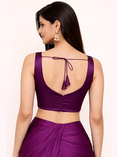 Image of TRENDMALLS Women's Fandy Satin Silk Blouse Sweetheart Neck Sleeveless Saree Blouse Choli Stylish Saree Blouse Ready to Wear
