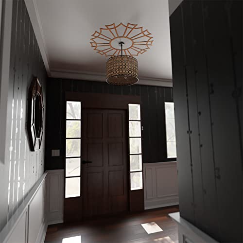 Image of Ekena Millwork 28 inchOD x 9 7 /8 inchID x 3 /8 inchT Augustus Wood Fretwork Pierced Ceiling Medallion, Alder