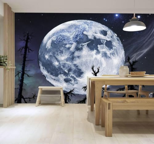Image of XLMING 3D Wallpaper Full Moon Dark Forest Starry Sky Mist Landscape