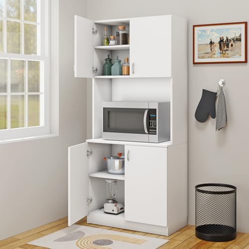 Image of VIKI Furniture | Kitchen Cabinet - 5 Tier Unit with Doors & Open Shelves, Organizer for Kitchen, Bedroom, Hallway & Living Room (Frosty White - 40D x 80W x 180H cm) | 1 Year Warranty