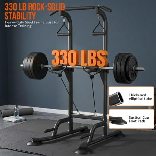Image of Power Tower Pull Up & Dip Station Multi-Function Home Strength Training Fitness Workout Station Height Adjustable