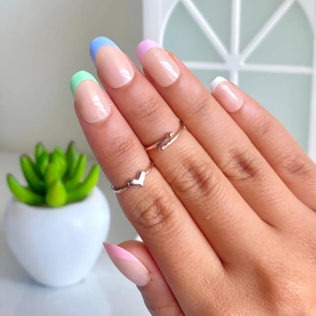 Pastel French Tip Nail Extensions � 24pcs Reusable Almond Press On Nails with Gel Glue Tabs | Soft Color Artificial False Nails for Women & Girls � Elegant Everyday Manicure-image-23