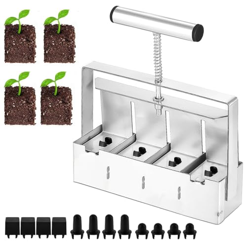 Junhui Manueller Bodenblockierer, Handgehaltener Bodenblockierungswerkzeug, 5,1 cm Manueller Quad Bodenblocker, Boden-Block für Saatgut Start, Pflanzen, Umpflanzen
