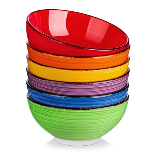 vancasso Bonita Cereal Bowls Set of 6, 27 oz/820 ml Ceramic Soup Bowls, Serving Bowls for Salad, Noodle, Porridge, Rice, Dishwasher & Microwave Safe, Warm Color
