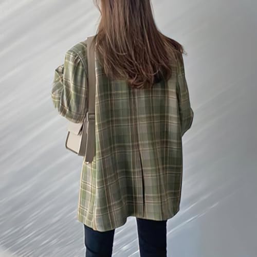 chouyatou Womens Business Casual Plaid Blazer Jacket Notched Collar Open Front Dressy Suit Loose Pea Coat4