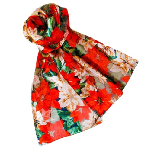 Bright Poinsettia Christmas Scarves with Removable Tag