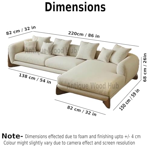Image of Modern Off-White Boucle Upholstered Sofa Set with Stylish Wooden Legs Sofa for Living Room, Bedroom (4 Seater Sectional LHS)